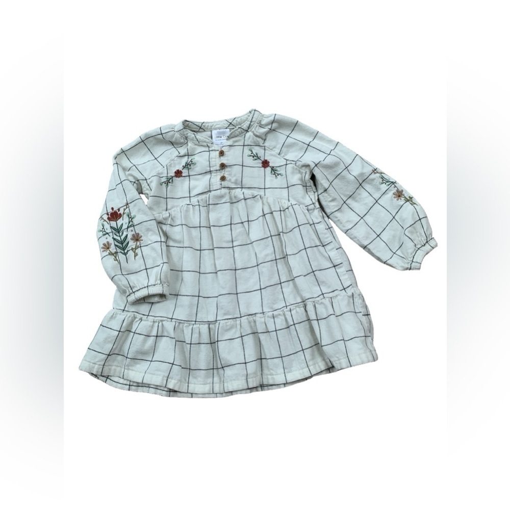 Little Co. Size 2T Organic Plaid Embroidered Dress